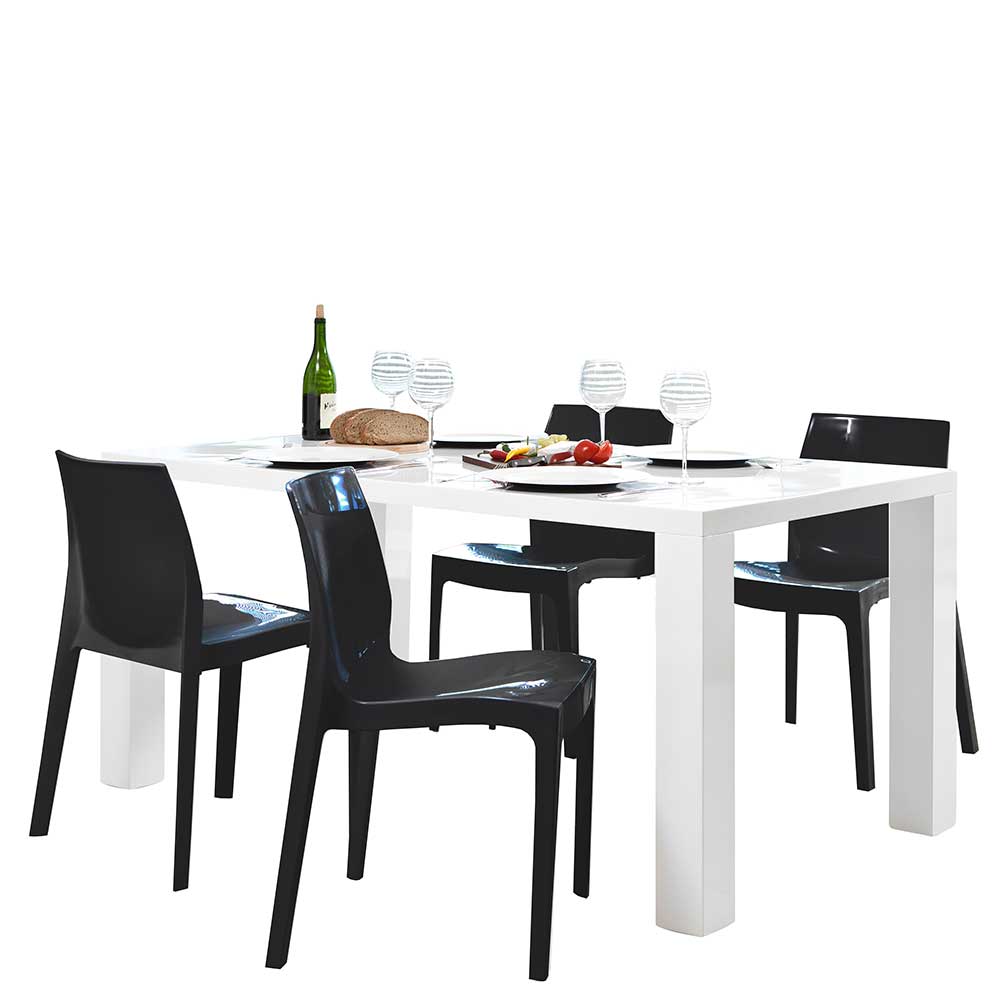 Weißer Hochglanz Tisch & Designstühle in Schwarz aus Kunststoff Zaruto