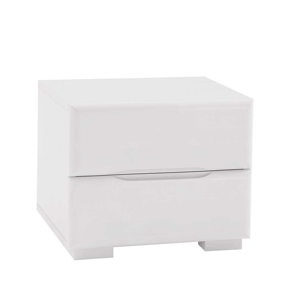 Weißer Nachttisch Massivholz Buche mit zwei Schubladen Dayton