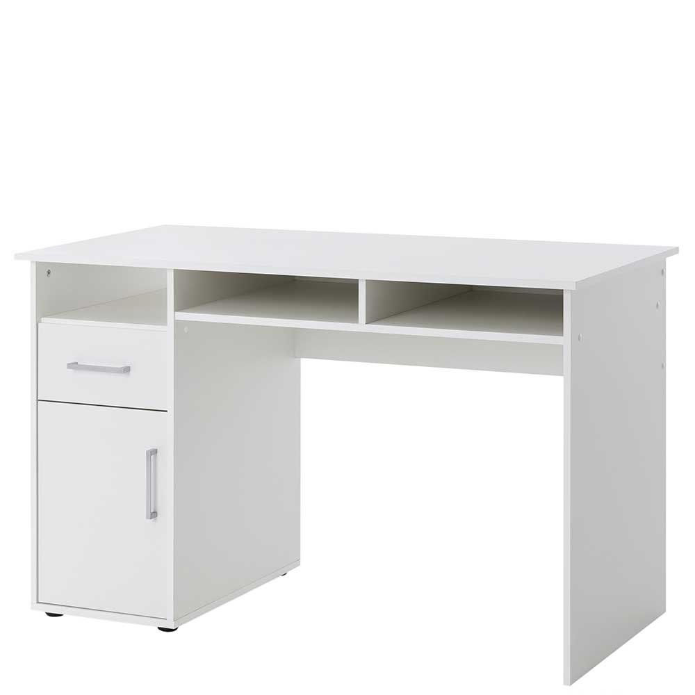 Weißer Schreibtisch mit 3 Fächern & Schublade & Türfach Orcassa