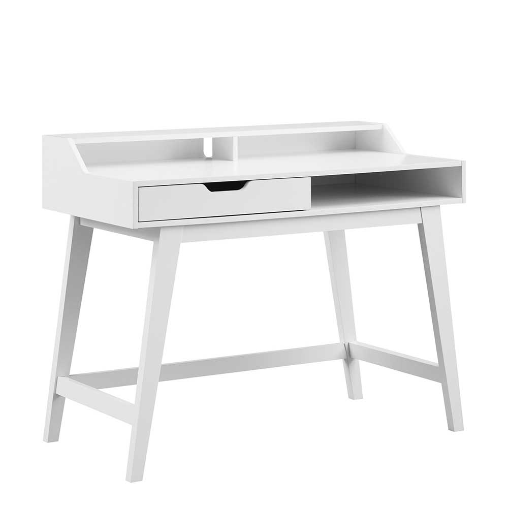 Weißer Schreibtisch mit Aufsatz & Fach & Schublade - 112x91x56 - Skandi Jorida