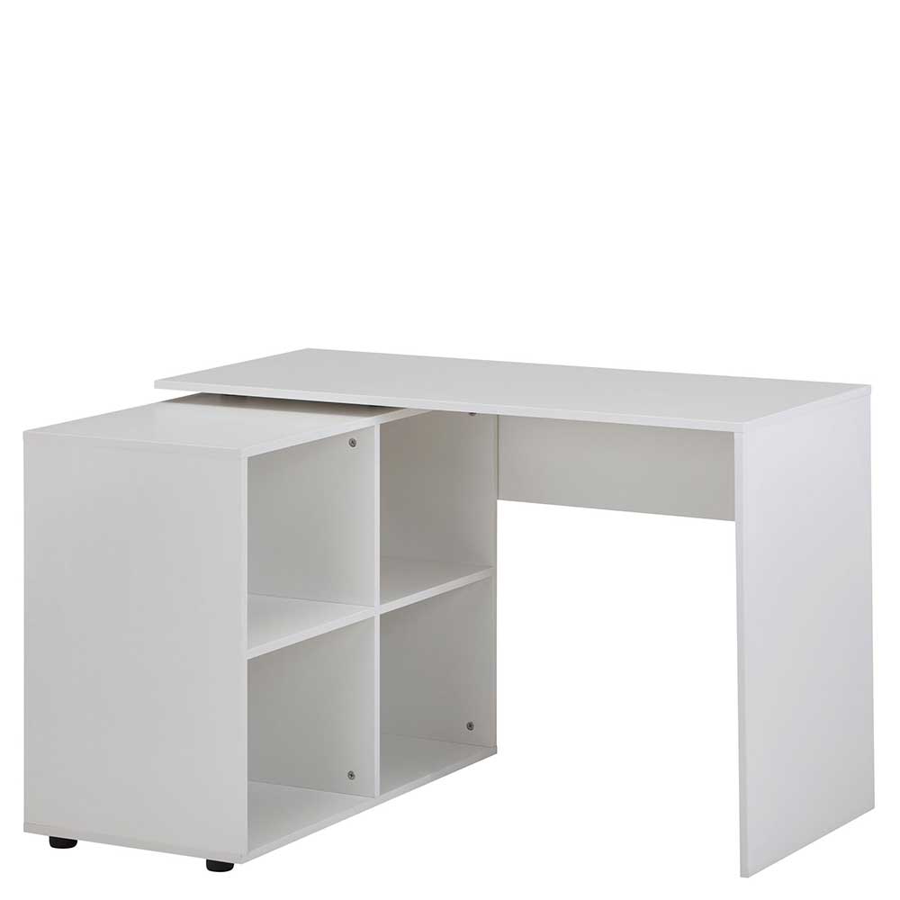 Weißer Schreibtisch mit Regal an der Seite - 4 Fächer - 167x76x117 Registria