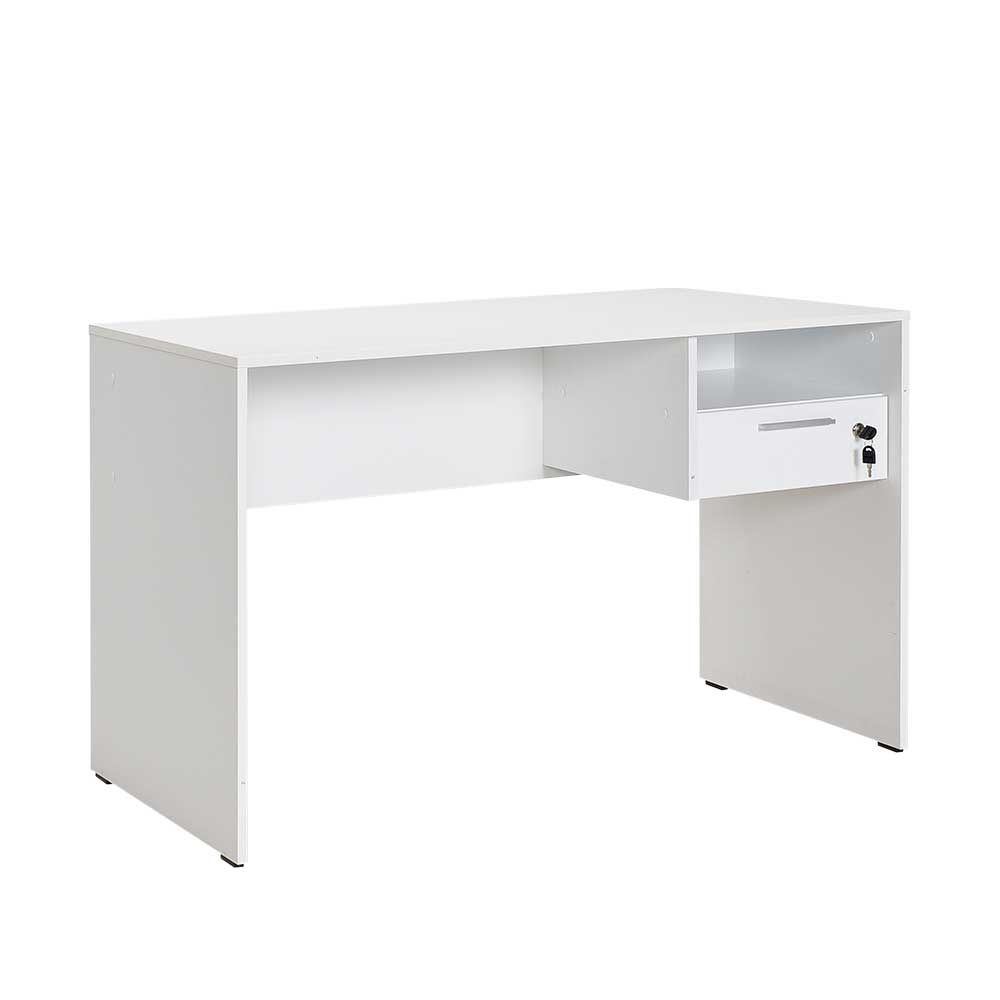 Weißer Schreibtisch mit Schublade abschließbar & Ablagefach Jossa