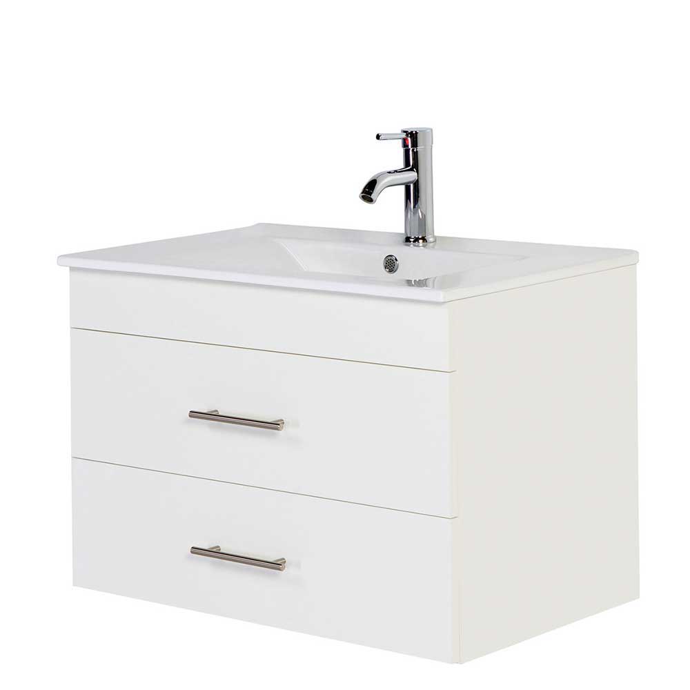 Weißer Wand-Waschtisch für das Badezimmer mit 2 Schubladen - 76x52x46 Otimun