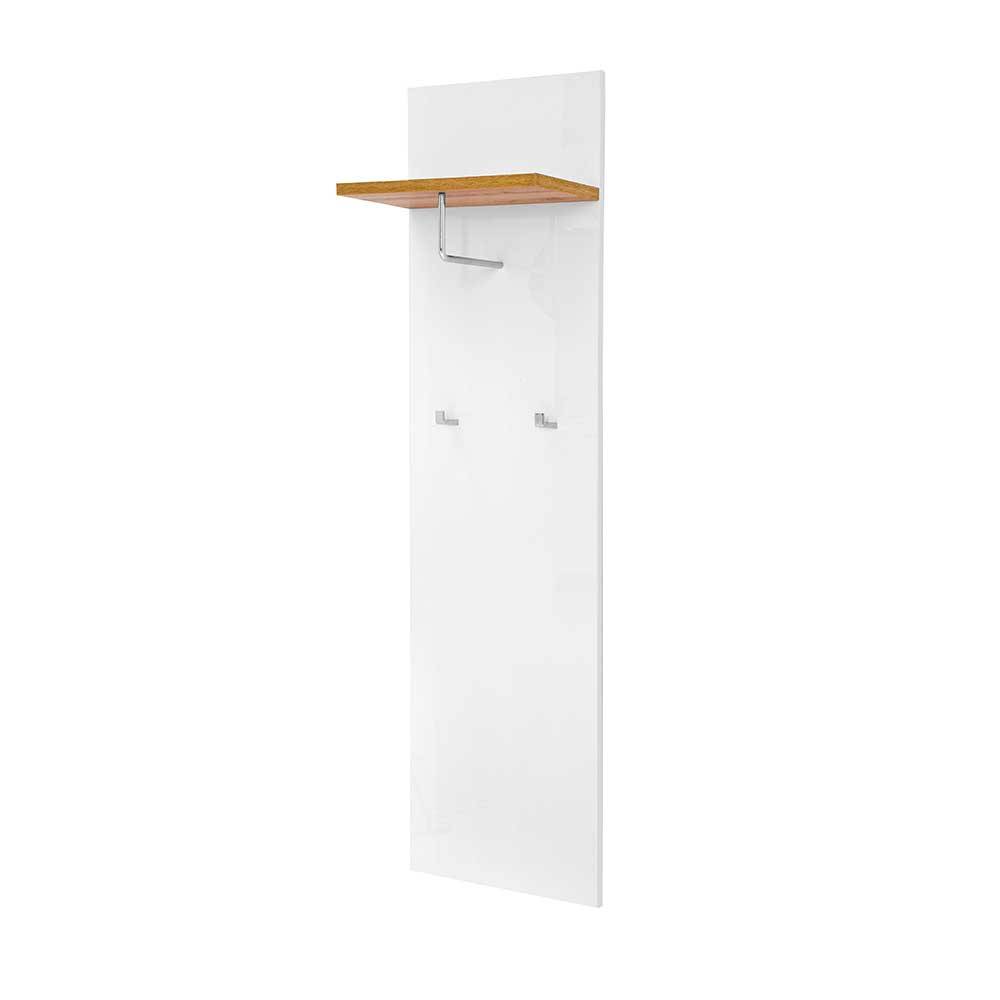 Weißes Hochglanz Garderobenpaneel mit Ablage in Wildeiche Optik Sadassa