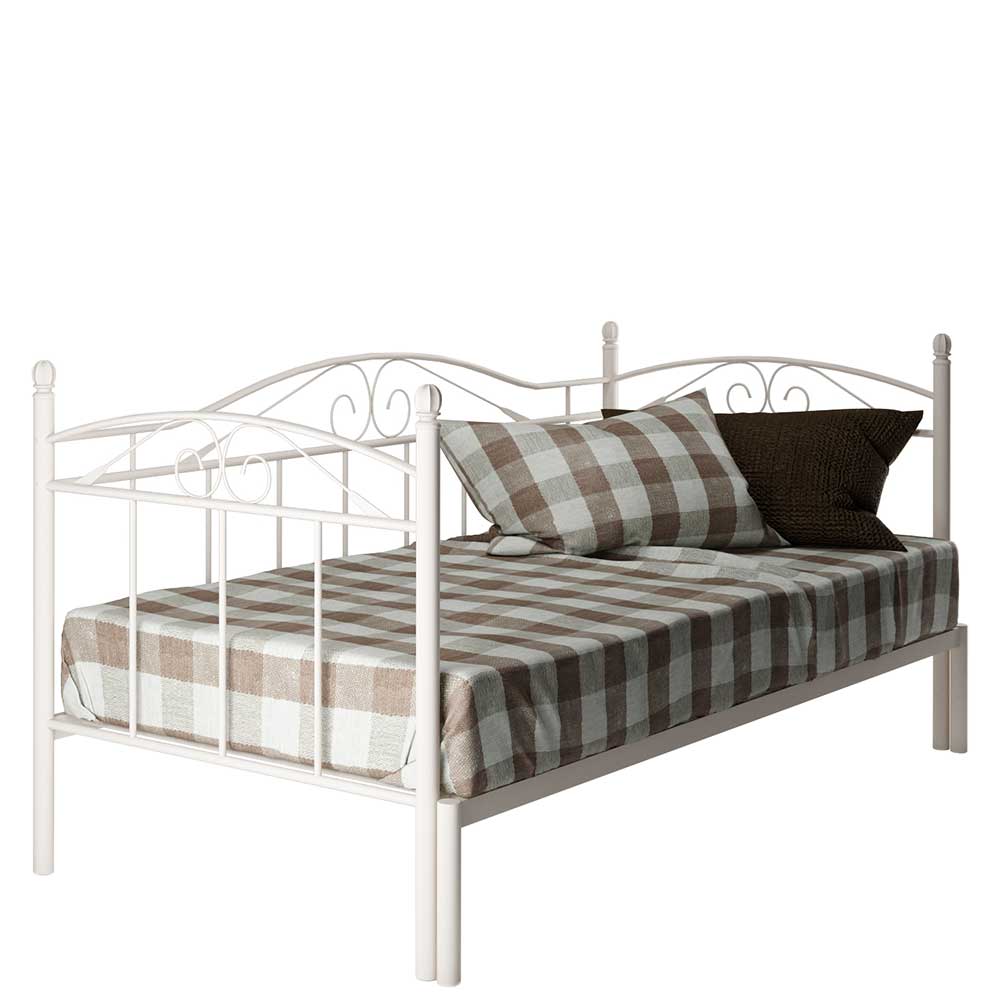 Weißes Metall Bett ausziehbar von 90x200 auf 180x200 cm Enjessa