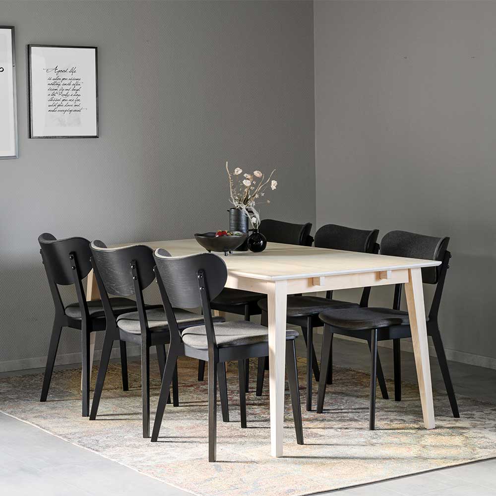 White Wash Tisch & Stühle Schwarz aus Eiche Massivholz Pessoa