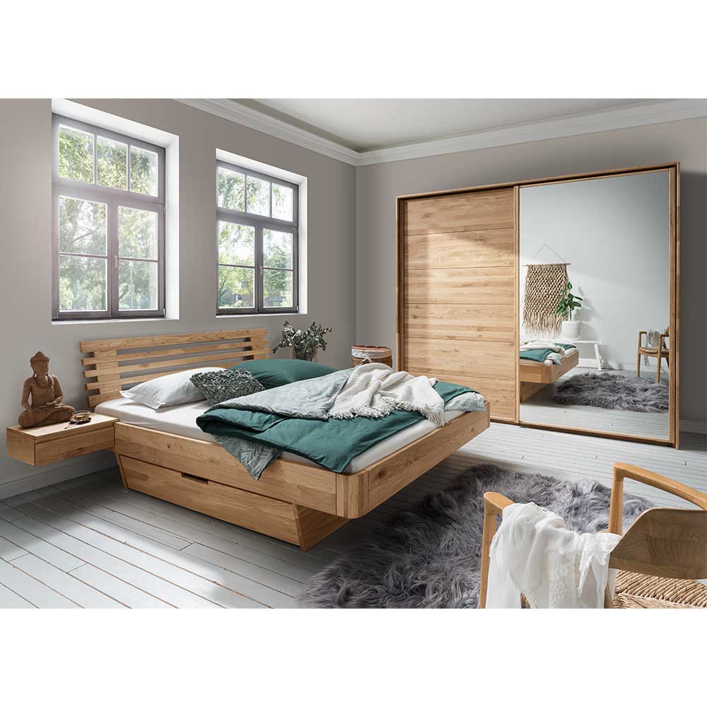Wildeiche Schlafzimmereinrichtung Set mit Stauraumbett 180x200 Zennian
