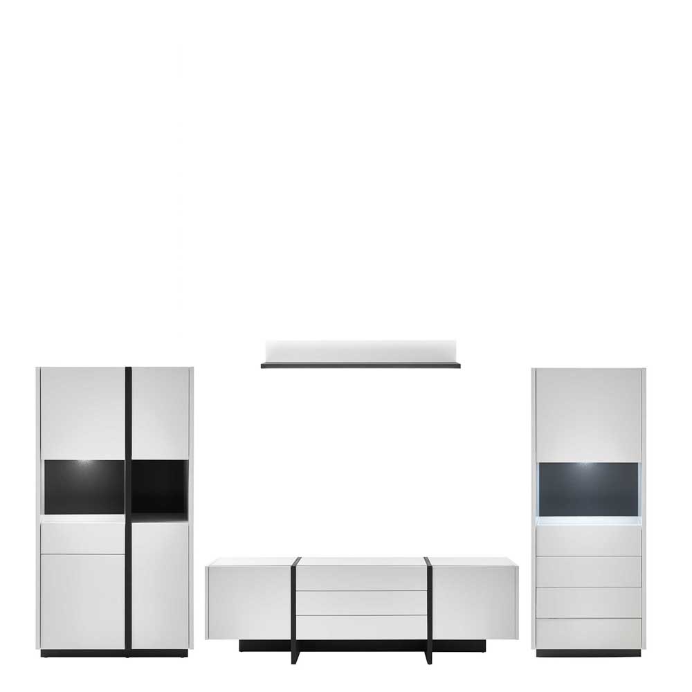 Wohnwand Möbel in modernem Design und Weiß mit Schwarz Laucata