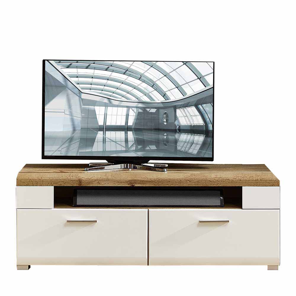 Wohnwand TV Unterschrank in Weiß Eiche mit 2 Schubladen Lisepio