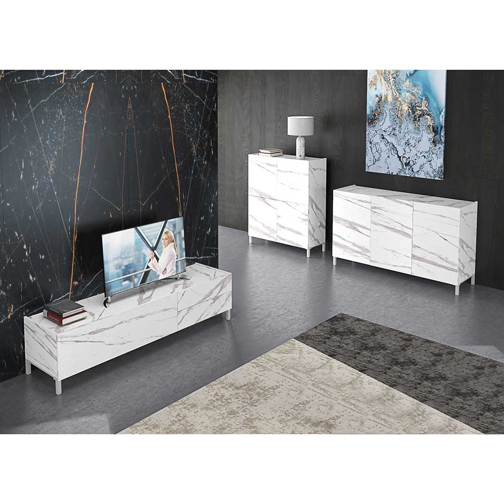 Wohnzimmer Möbel Kommoden in Marmor Optik - Weiß Hellgrau Nucanda