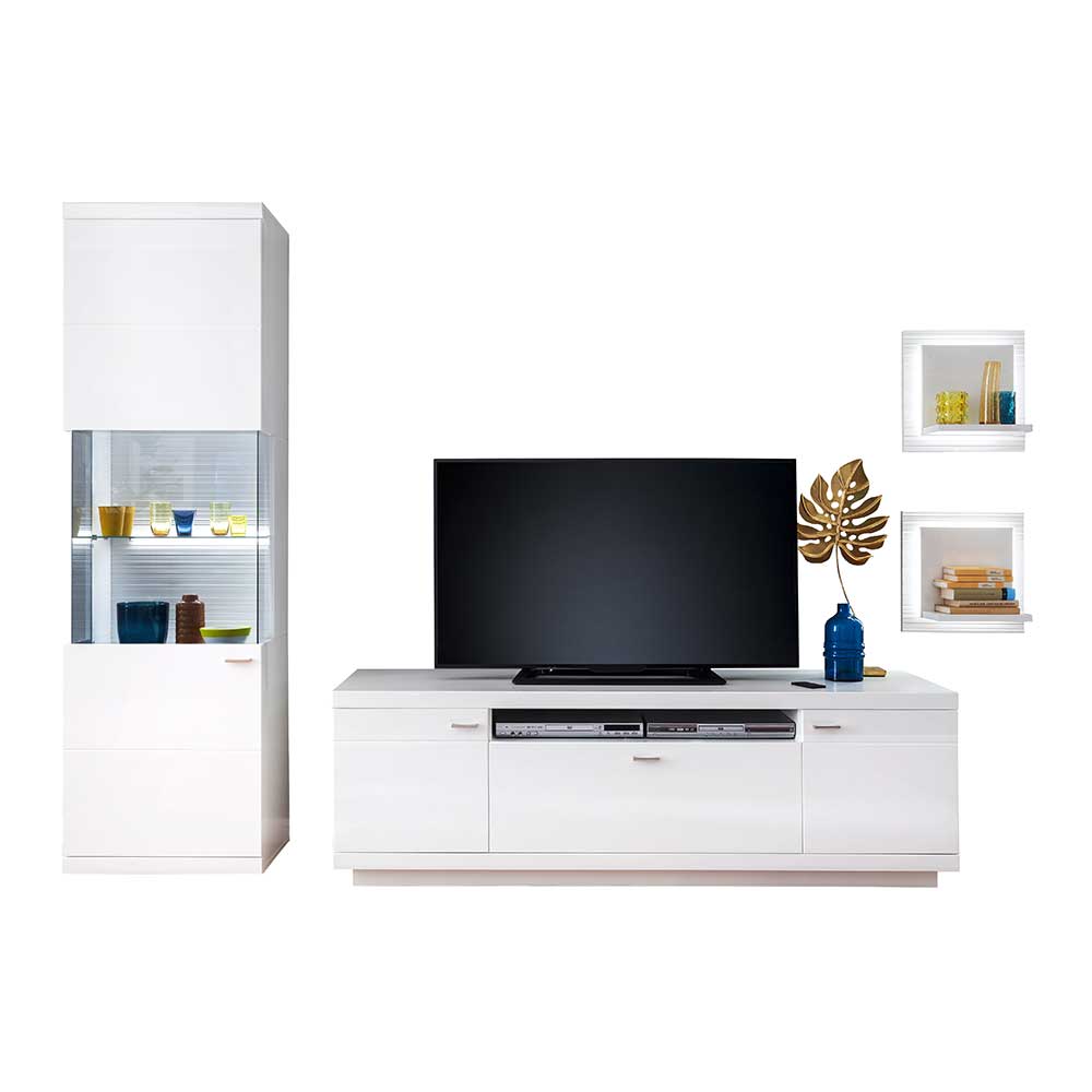 Wohnzimmer Möbel TV Wand in Weiß Hochglanz Liam