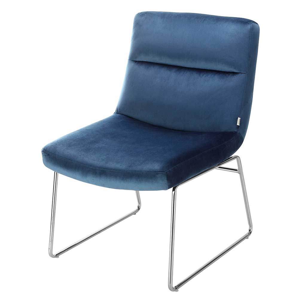 Wohnzimmer Stuhl mit 48 cm Sitzhöhe in Blau Samt & Chrom Metall Mardrios