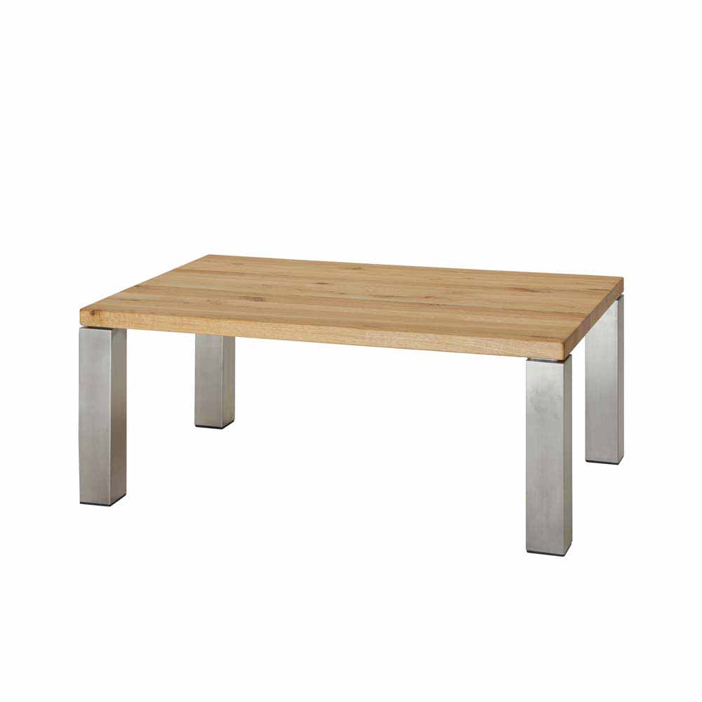 Wohnzimmer-Tisch aus Massivholz Eiche und Edelstahl 110x70 cm Moglesia