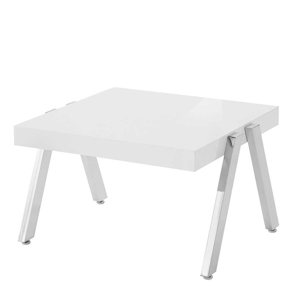 Wohnzimmer Tisch in Hochglanz Weiß & Chrom - 60x60x40 cm Ednurio