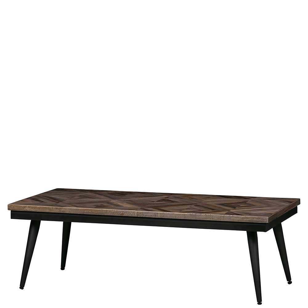 Wohnzimmer Tisch mit Recyclingholz Teak Furnier & Eisen in Schwarz - 120x40x60 Jalatino