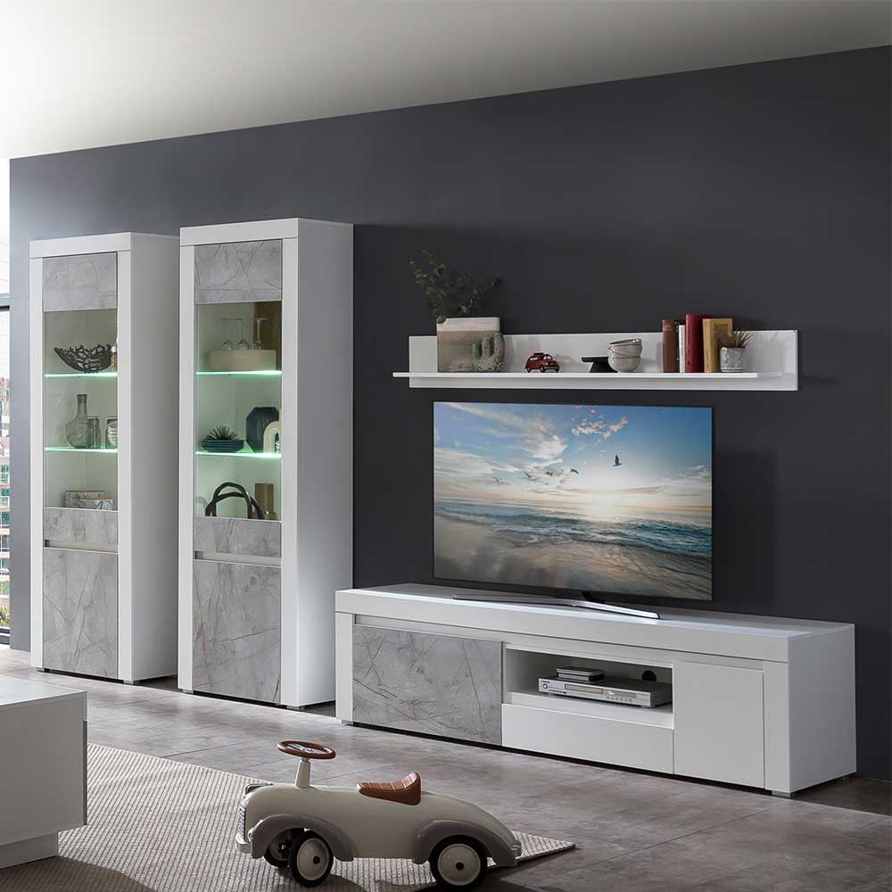 Wohnzimmermöbel TV Wand Set in Marmoroptik Grau & Weiß Volicra