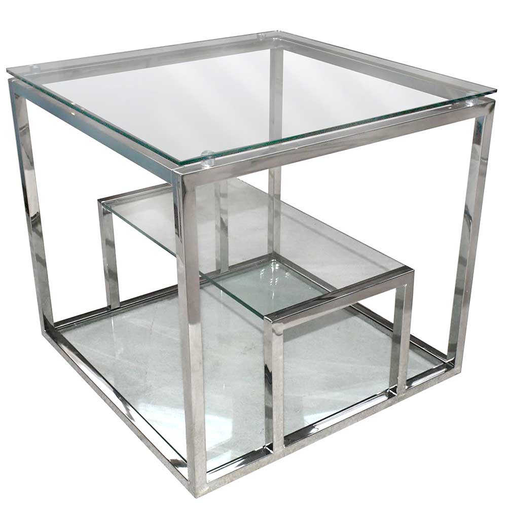 Wohnzimmertisch aus Glas & Edelstahl poliert in Quadratisch oder Rechteckig Bennus