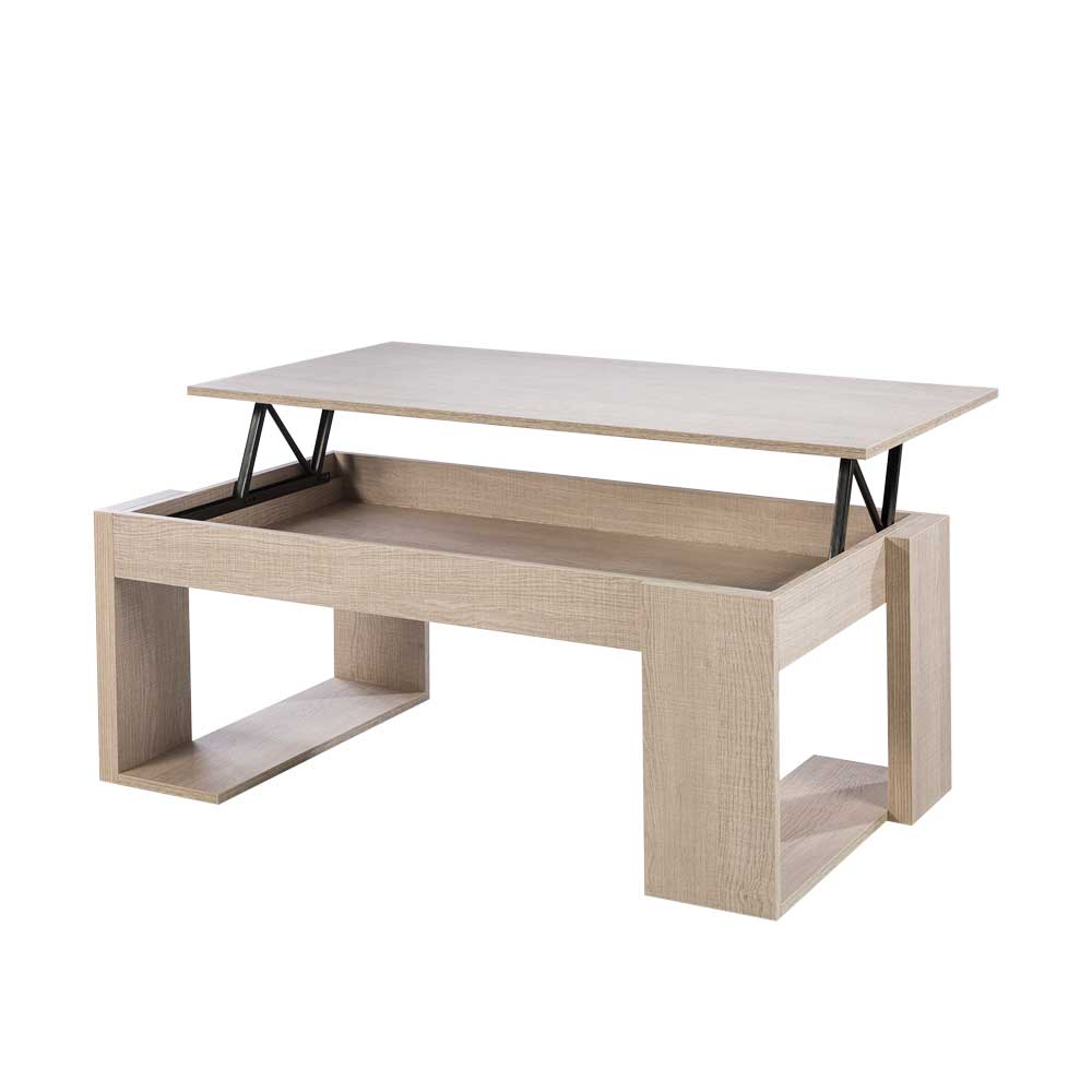 Wohnzimmertisch Stauraum Fach Tischplatte höhenverstellbar Sonoma-Eiche-Dekor Iconia