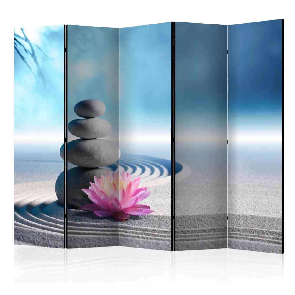 Zen Foto Raumteiler Sand & Steine & Blüte bunter Druck mit UV-Schutz Baina