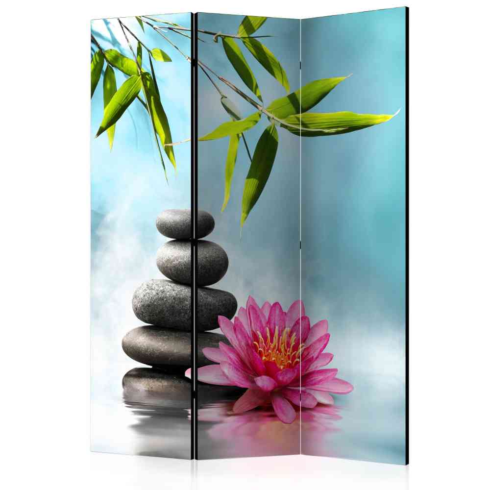 Zen Style Paravent Seerose in Pink & Kiesel Motiv 135x172 cm Adios