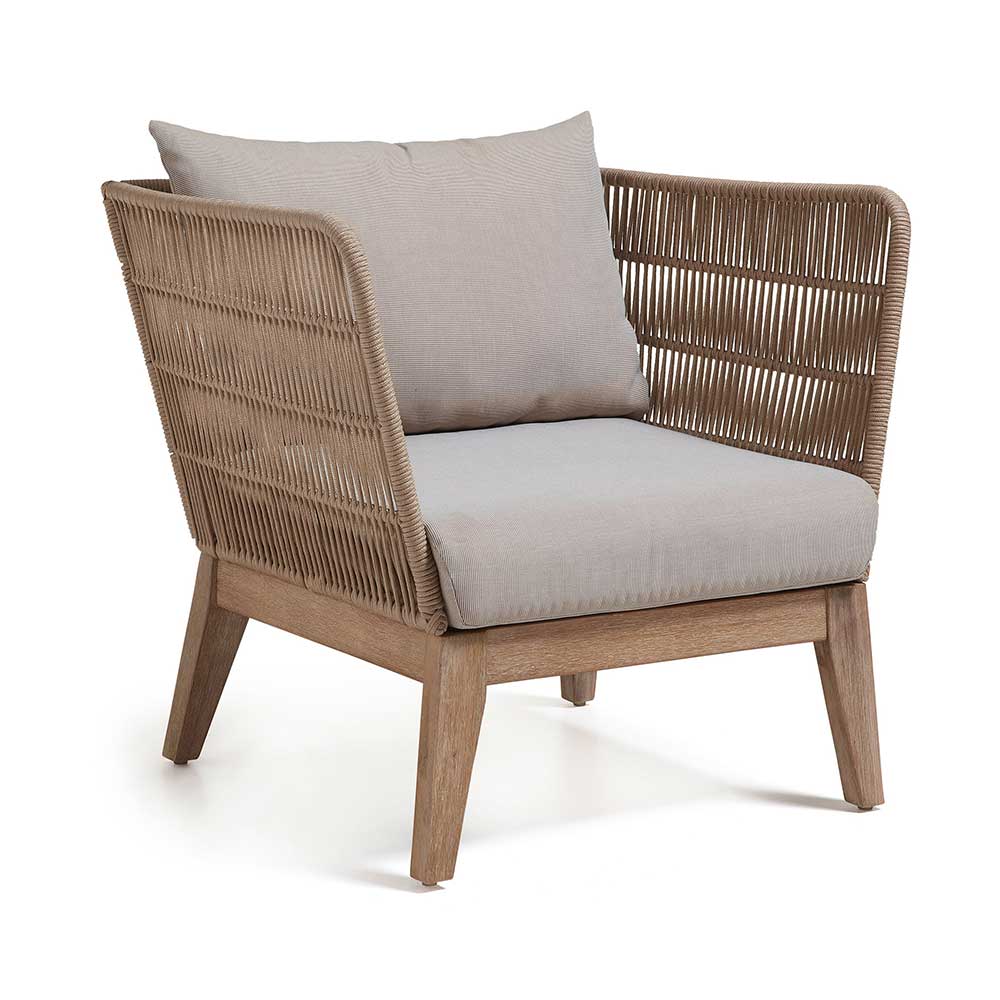 Zwei Lounge Sessel mit Holz & Geflecht in Beige Natur Jelaninos