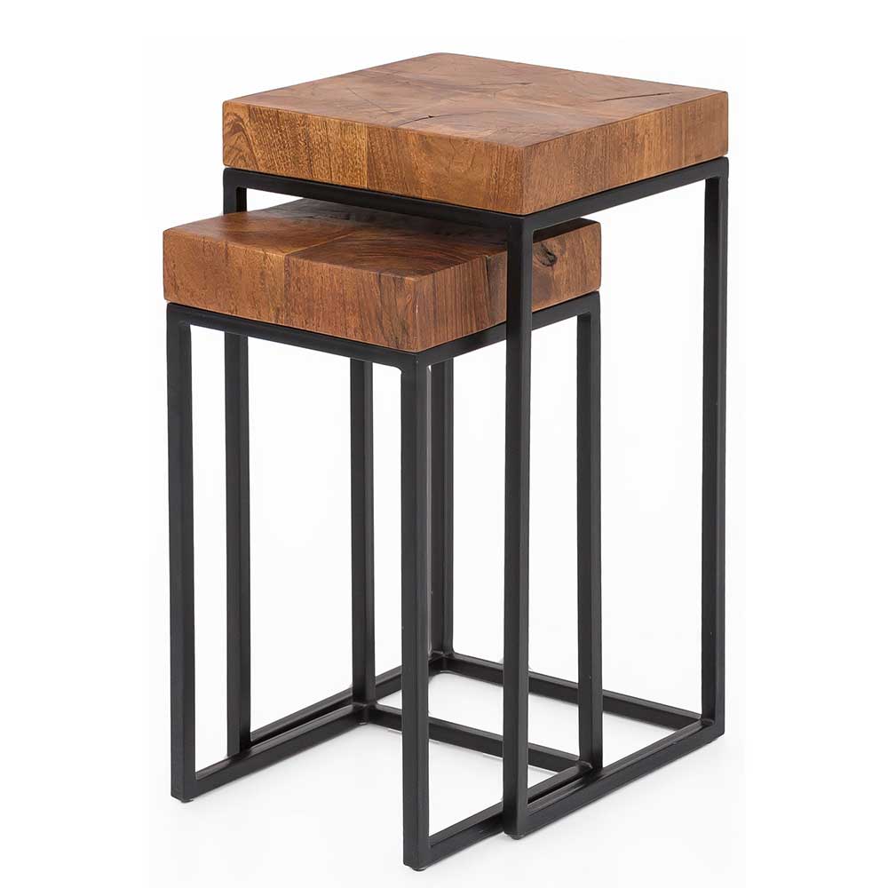 Zweisatz Quadrat Tische mit Holz Sheesham & Eisen Schwarz Naico