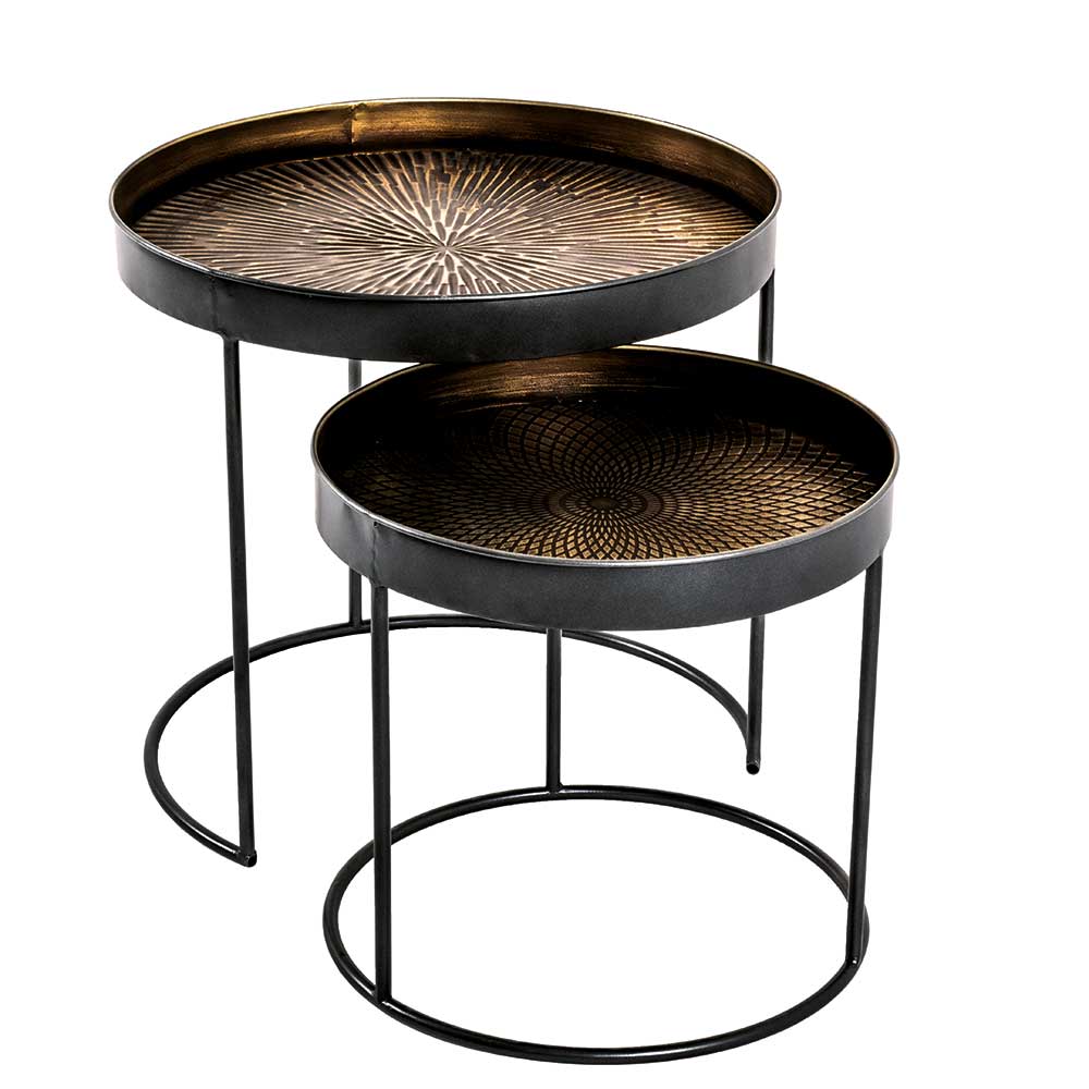 Zweisatztisch in Kupferfarben und Schwarz aus Metall - Rund Troja