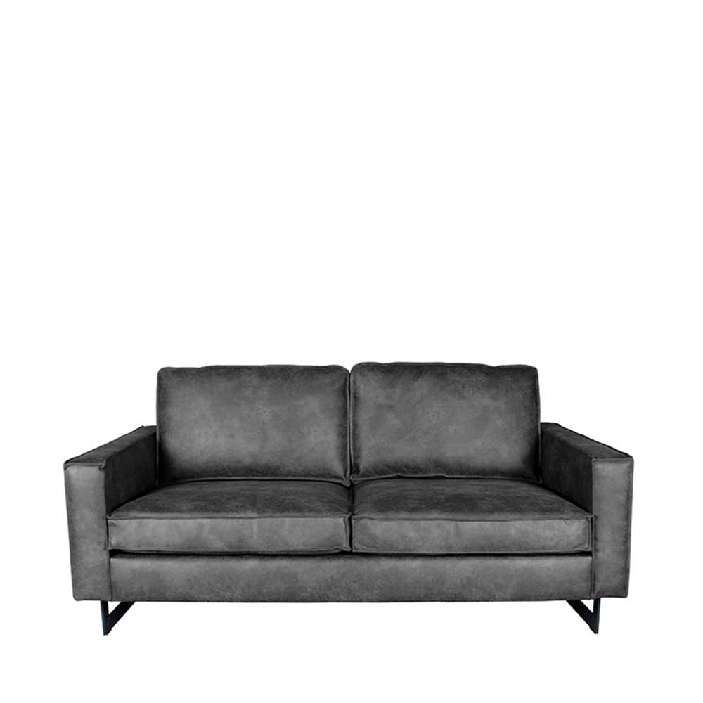 Zweisitzer Wohnzimmer Sofa mit Kufen aus Metall & Microfaserbezug in Grau Comoto