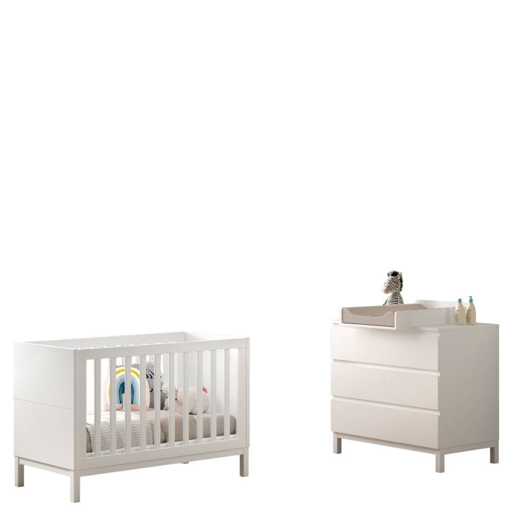 Komplettes Babyzimmer Set mit weißem Kinderbett und Wickeltisch – Crocinol