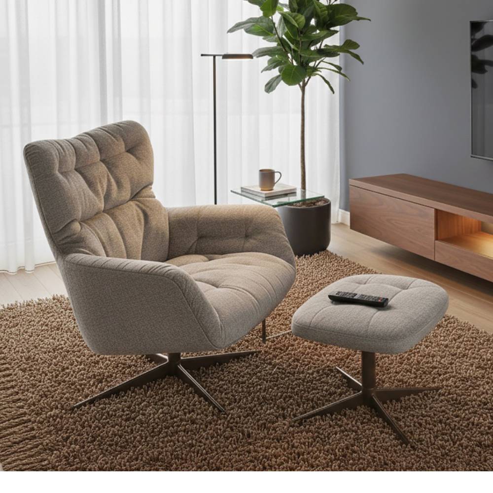 Sessel und Hocker Set drehbar - Evillar (zweiteilig)