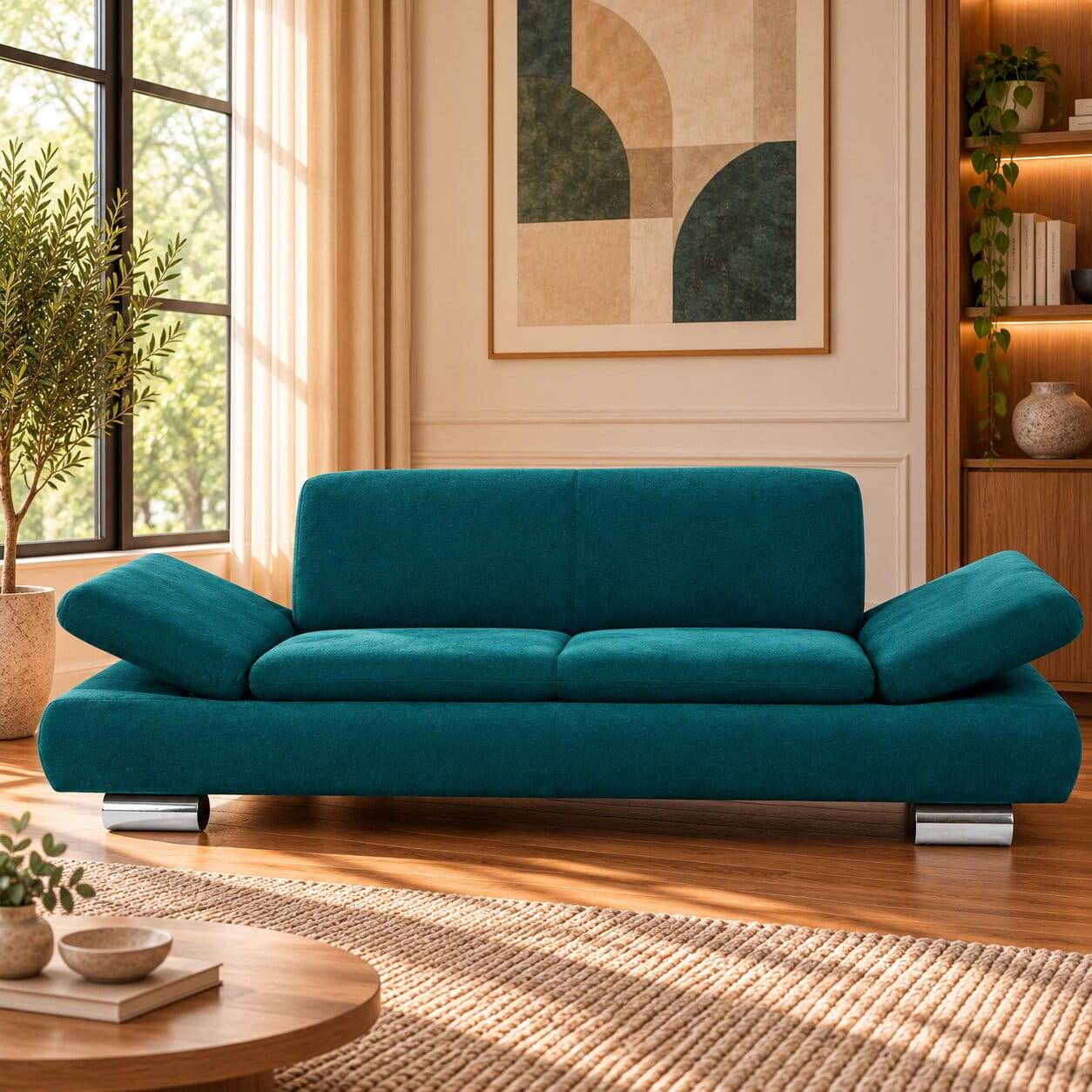 Zweisitzer Couch in Petrol Blau Velours - Carcoar