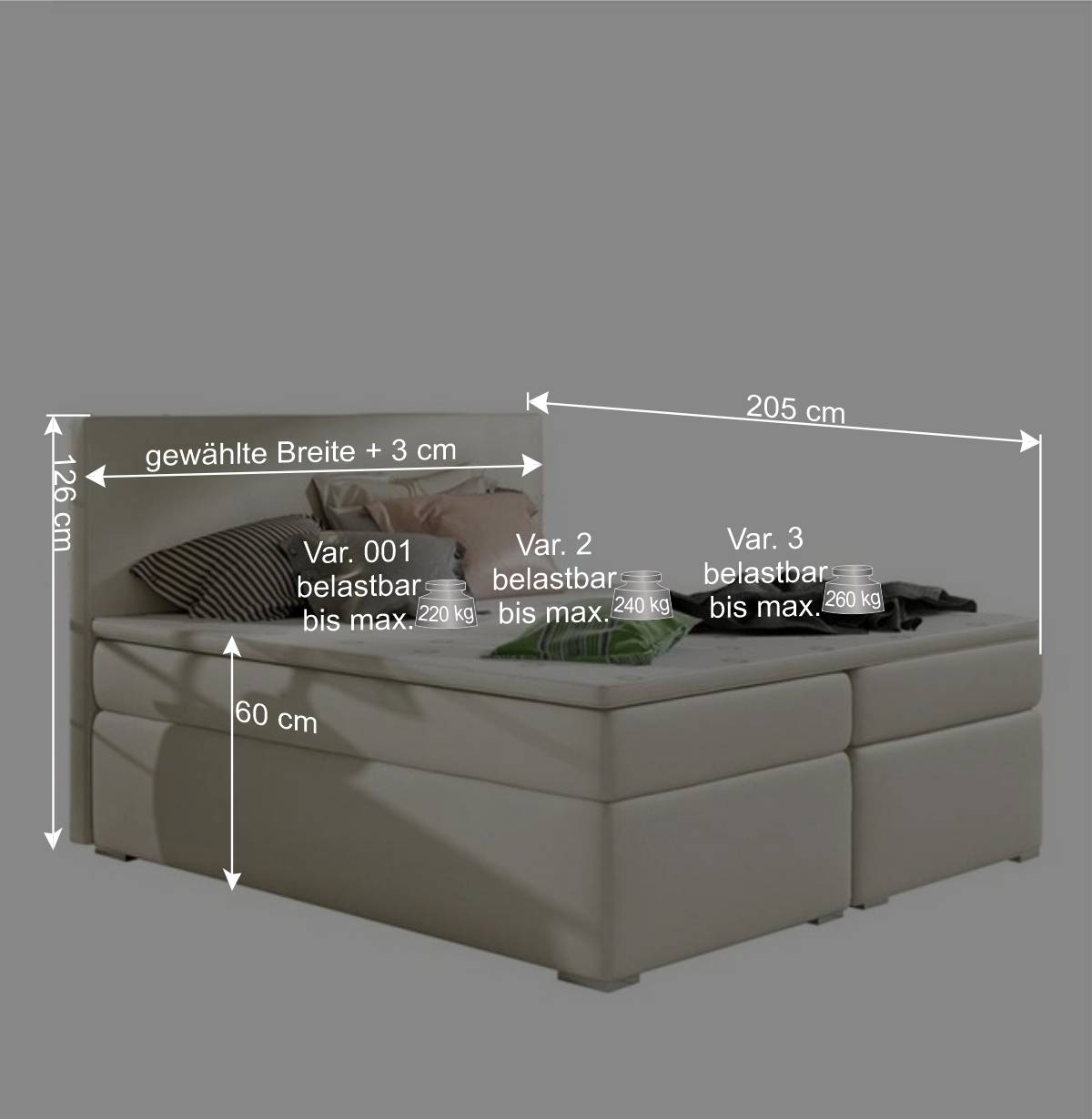 Kunstleder-Boxbett in Cremeweiß - Jegga