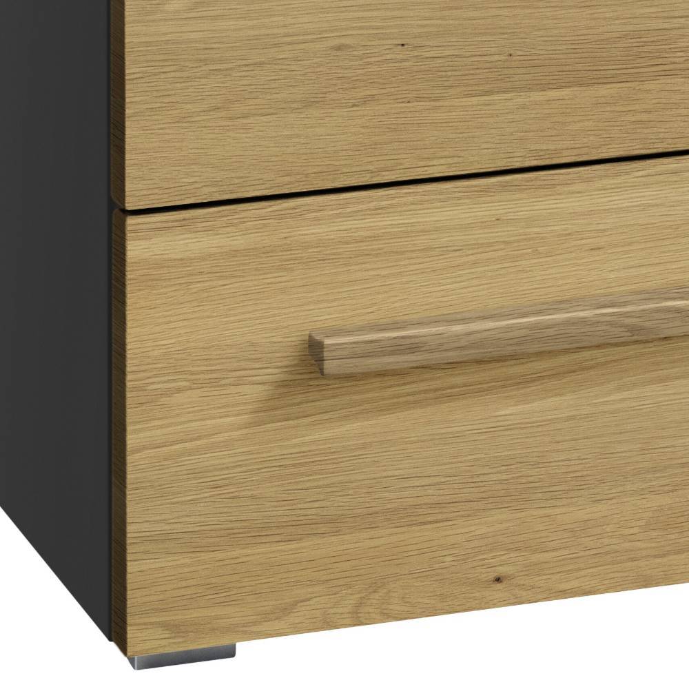 Holzschublade der Kommode in heller Eiche mit passendem Griff und anthrazitfarbener Seite – Anjo