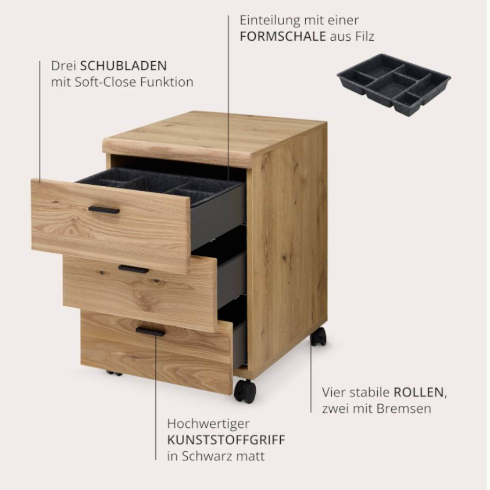 Schreibtisch Rollcontainer in Wildeiche teilmassiv - Setians
