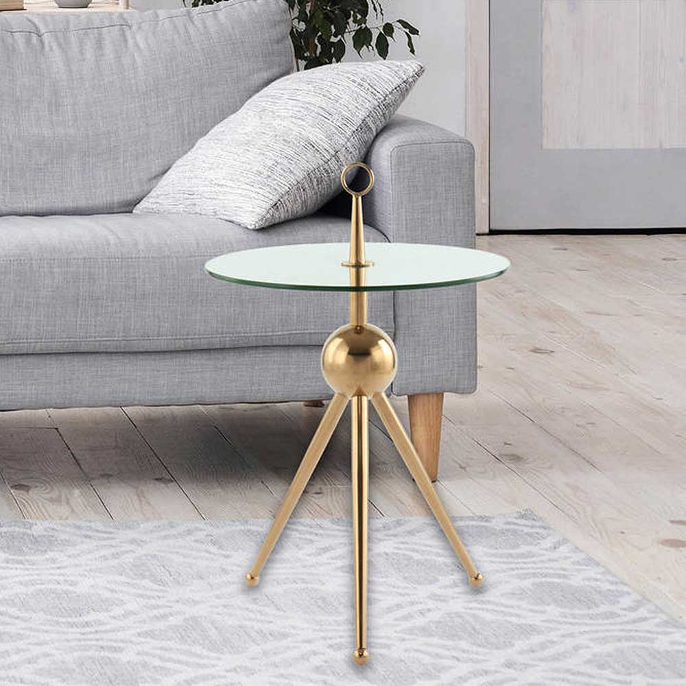 Glas-Beistelltisch mit Gestell in Rosegold - Brossinai