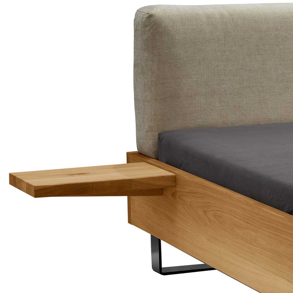 140x200 Bett mit Chenille Kopfteil & Wildeiche Rahmen - Aljawis (dreiteilig)
