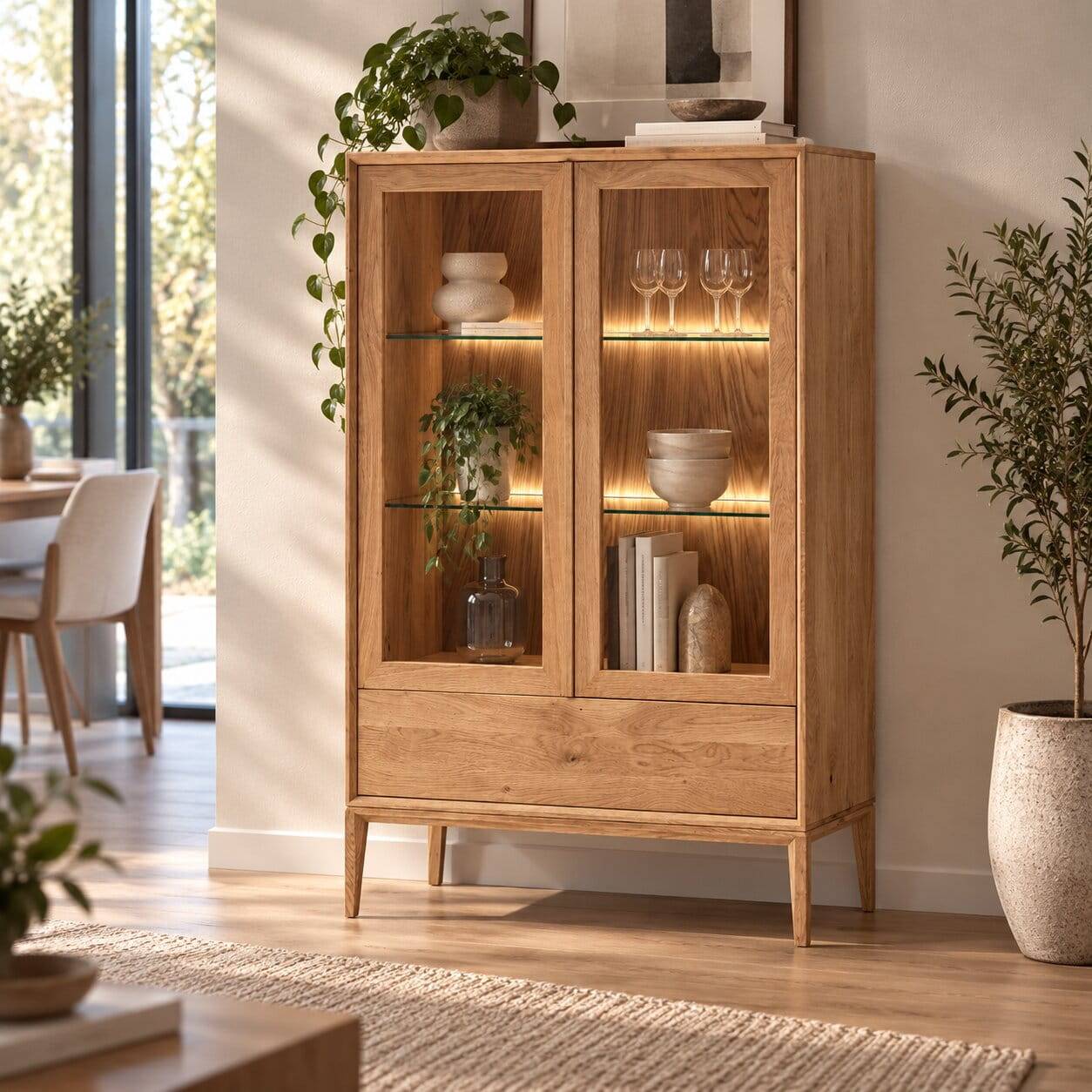 Eichenholz Highboard mit LED Beleuchtung - Lamia