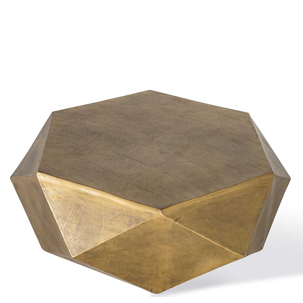 Sechseckiger Couchtisch aus Alu Guss in Gold - Geniale