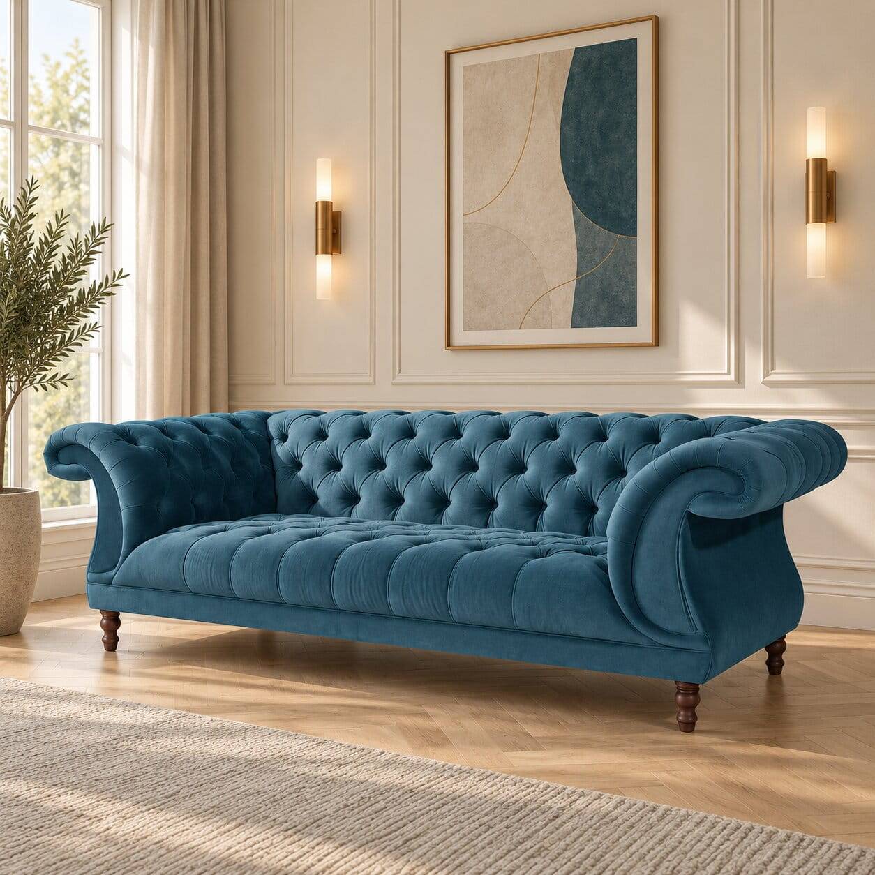 Barocksofa mit drei Sitzplätzen in Petrol - Jim