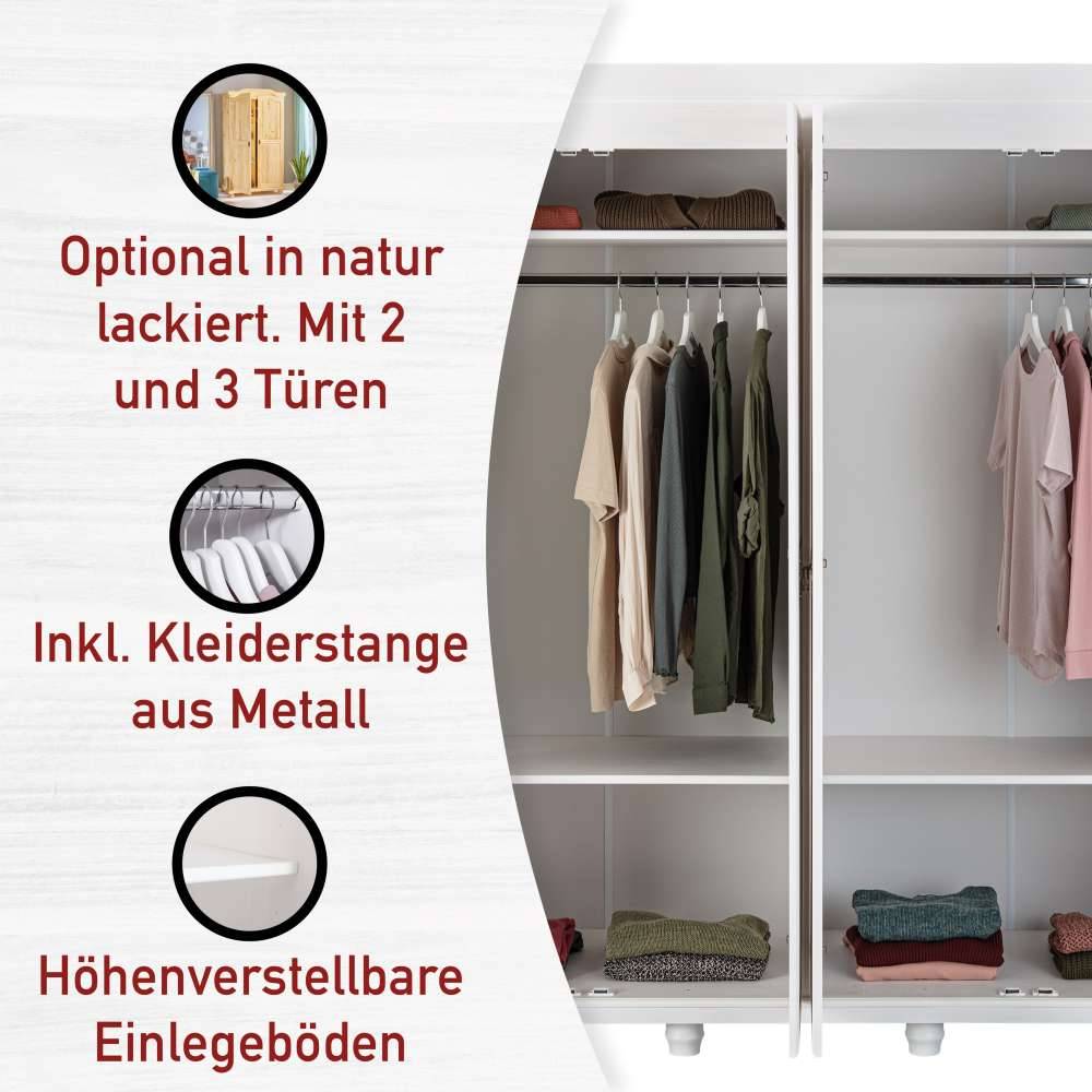 182x198x60 Weißer Landhausschrank für Kleidung - Zeremonia