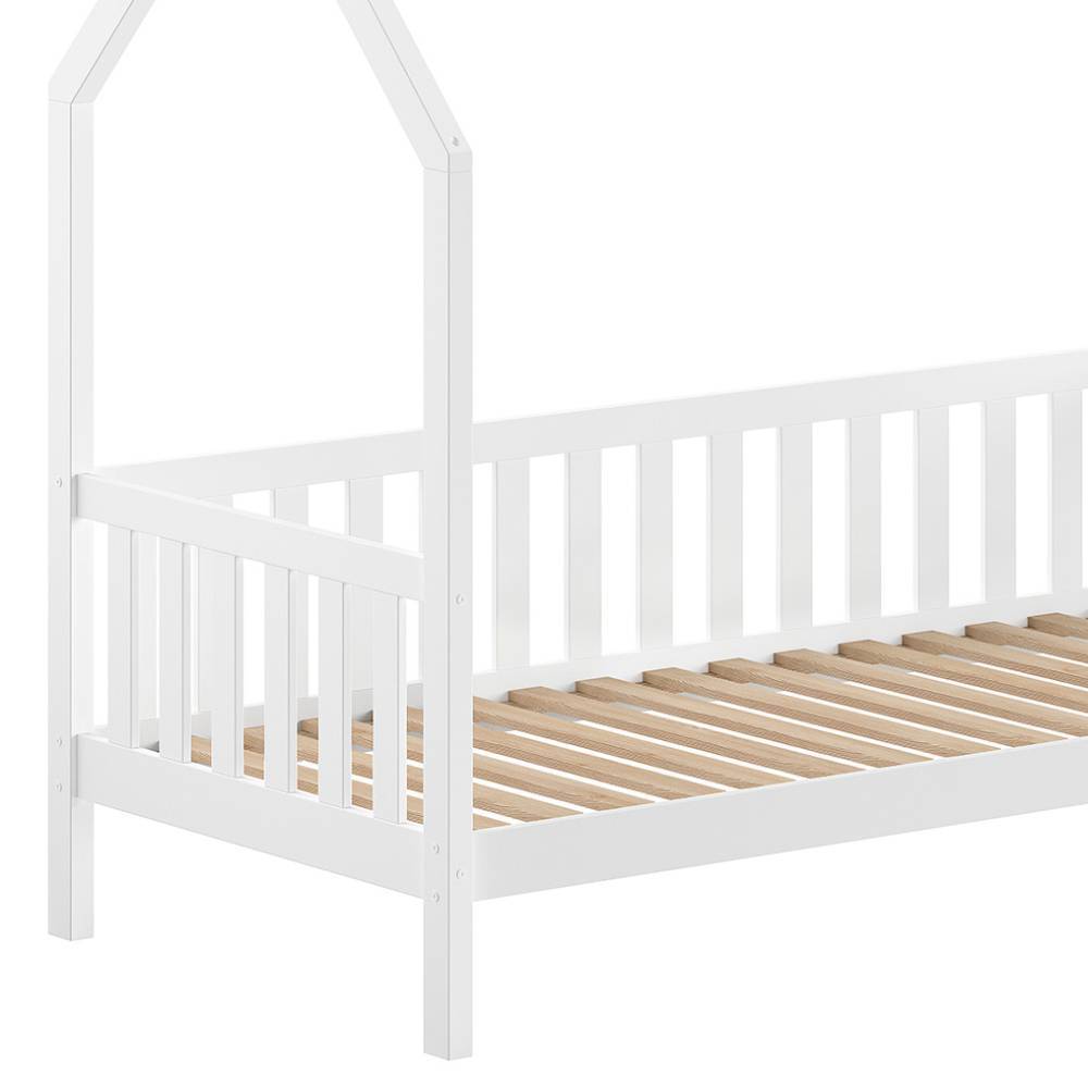 Modernes weißes Hausbett aus massivem Holz mit Gitterseiten für ein sicheres Kinderschlafzimmer – Efatega