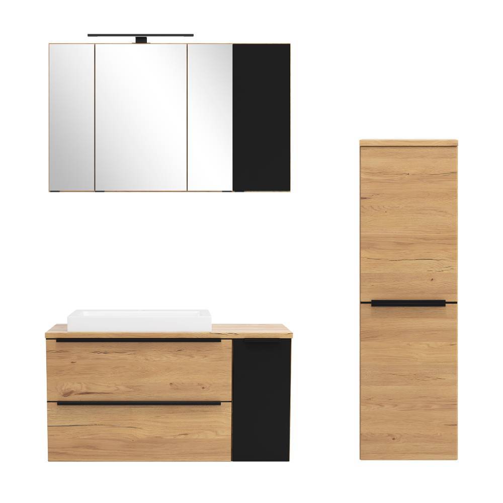 Badezimmer Möbelset in Mattschwarz - Ireen (dreiteilig)