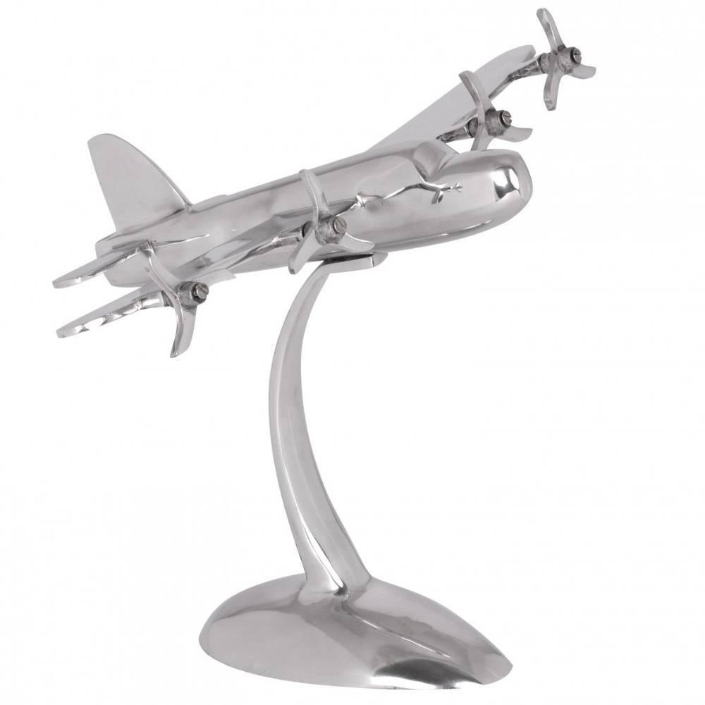 Glänzende Aluminium Flugzeug Skulptur auf Ständer als modernes Wohnaccessoire – Eloreen