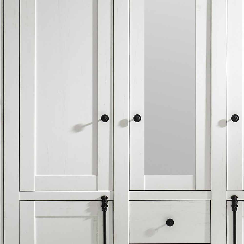 Landhaus Kleiderschrank Chelles in Weiß mit Spiegel