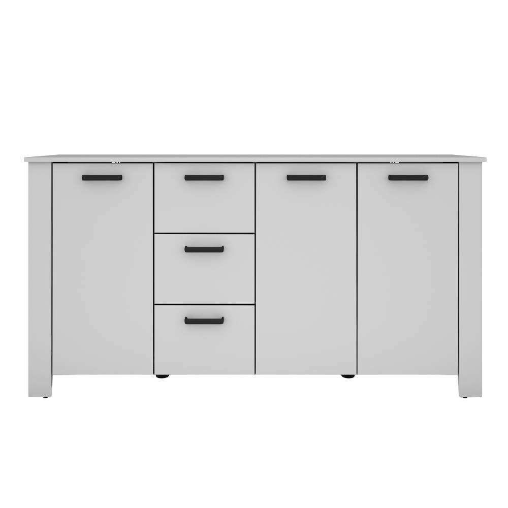 Elegantes Sideboard in Weiß-Schwarz mit vier Türen und drei Schubladen, frontalansicht – Planet