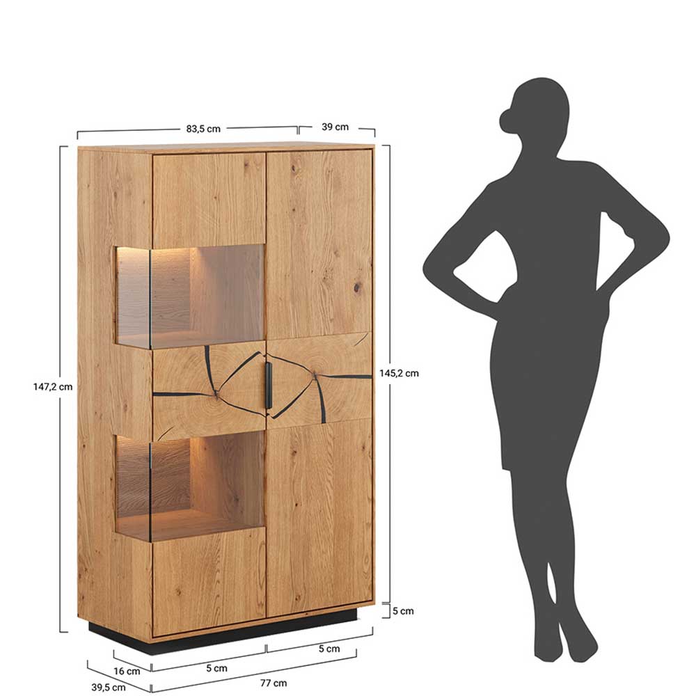 Eichenholz Highboard mit Hirnholz Applikation - Deruta