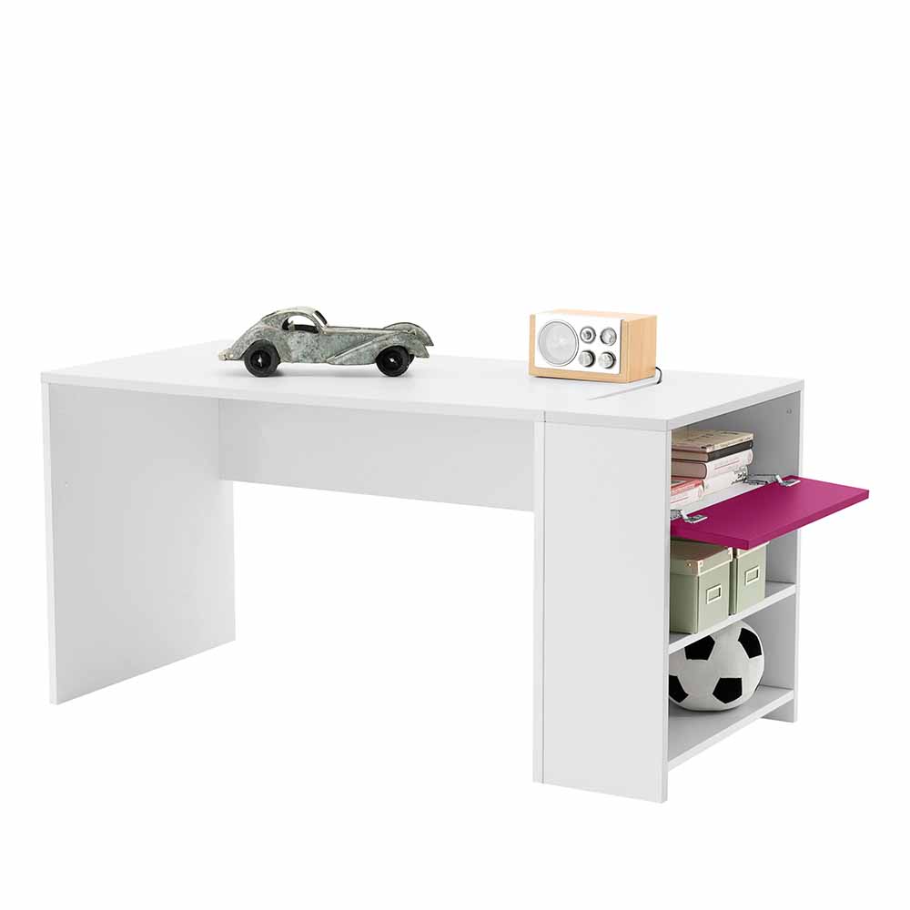 Schreibtisch mit Anbauregal Calaas in Weiß mit Pink