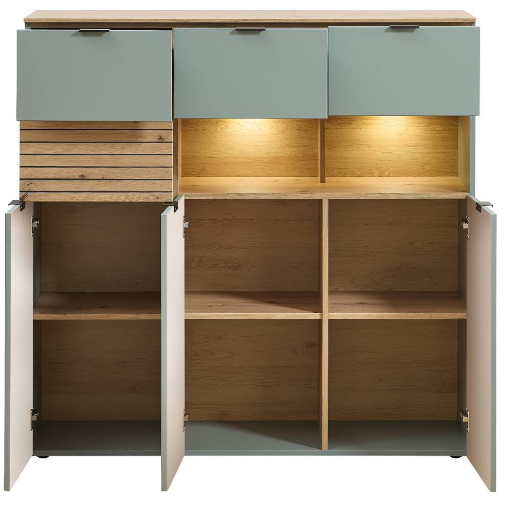 125cm breites Highboard in Graugrün und Wildeiche Natur - Halimi