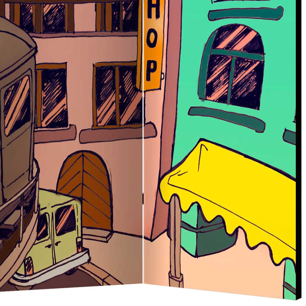 Comic Motiv Paravent mit Stadt Ansicht - Barna