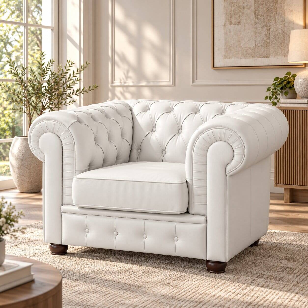 Chesterfield Polstersessel in Weiß - Dossera